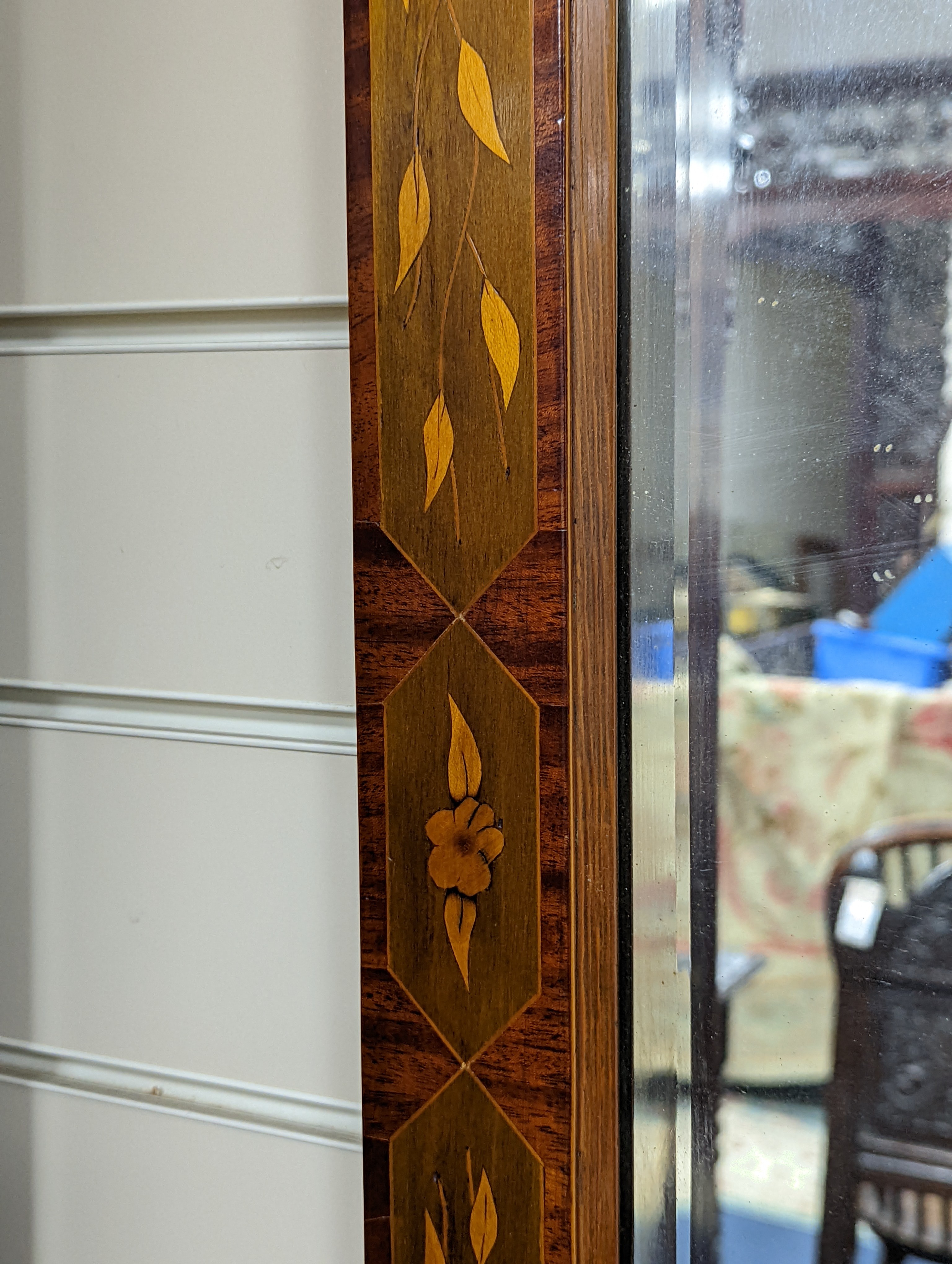 A Dutch floral rectangular marquetry and mahogany mirror, width 50cm, height 62cm